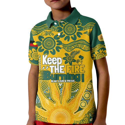 Custom Socceroos NAIDOC Week 2024 Kid Polo Shirt Indigenous Burning Fire National Colors