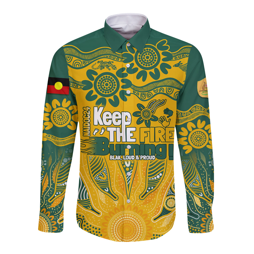 Custom Socceroos NAIDOC Week 2024 Long Sleeve Button Shirt Indigenous Burning Fire National Colors