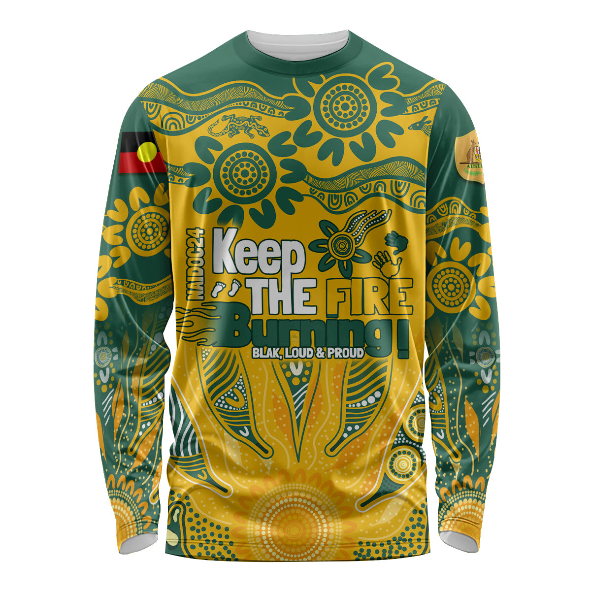Custom Socceroos NAIDOC Week 2024 Long Sleeve Shirt Indigenous Burning Fire National Colors