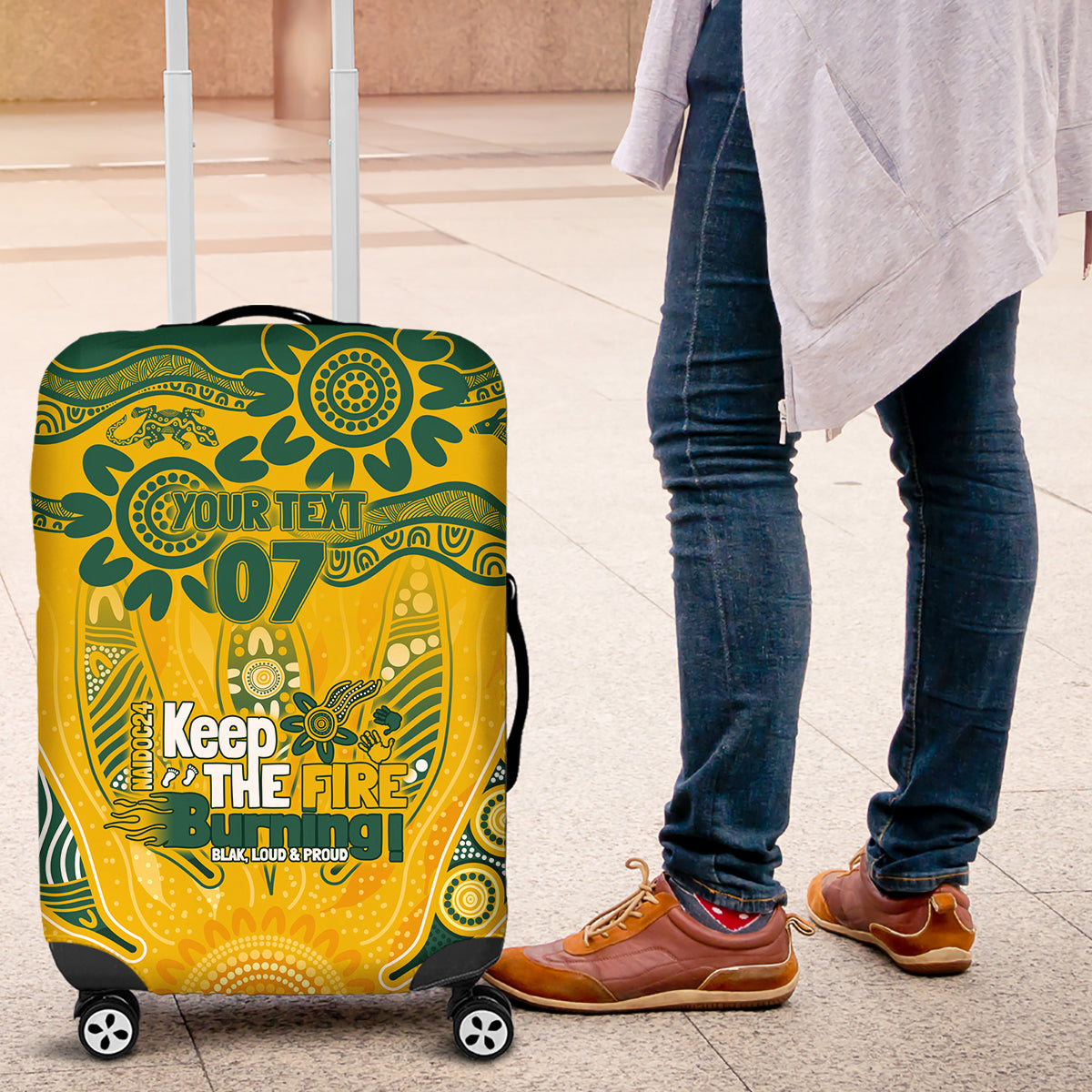 Custom Socceroos NAIDOC Week 2024 Luggage Cover Indigenous Burning Fire National Colors