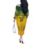 Custom Socceroos NAIDOC Week 2024 Off The Shoulder Long Sleeve Dress Indigenous Burning Fire National Colors