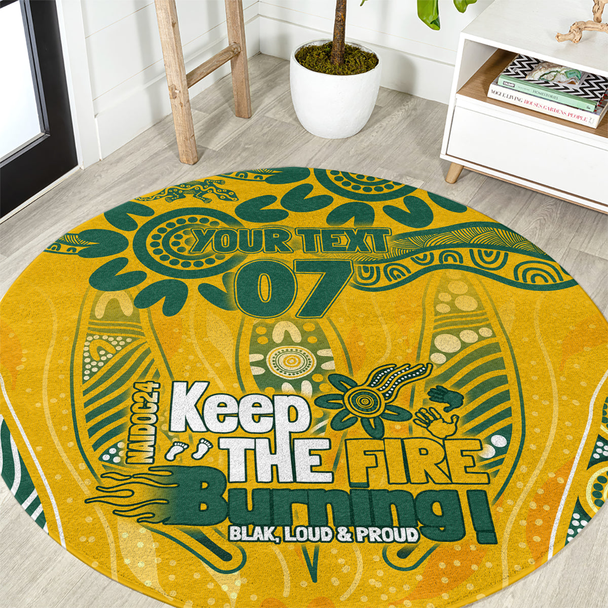 Custom Socceroos NAIDOC Week 2024 Round Carpet Indigenous Burning Fire National Colors