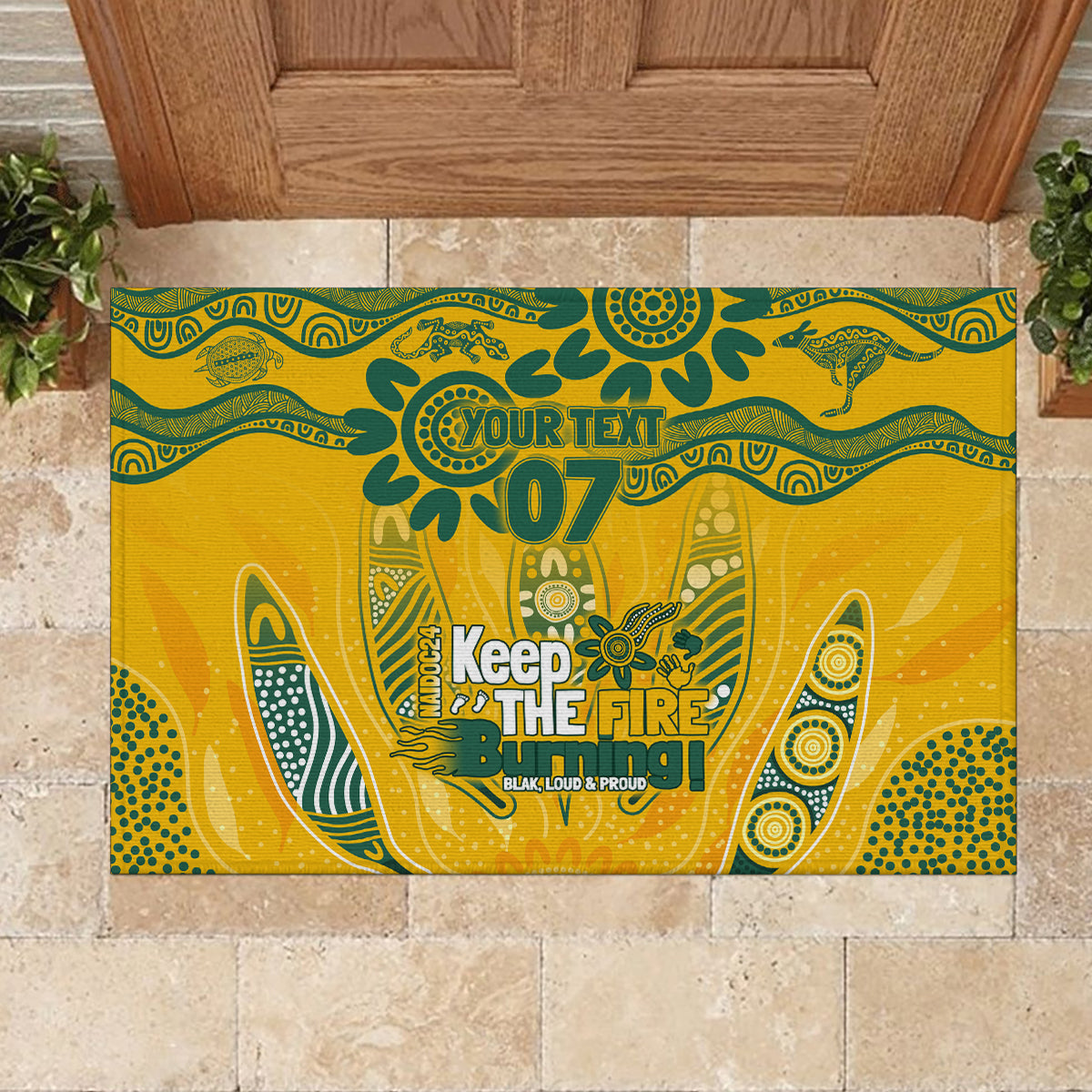 Custom Socceroos NAIDOC Week 2024 Rubber Doormat Indigenous Burning Fire National Colors