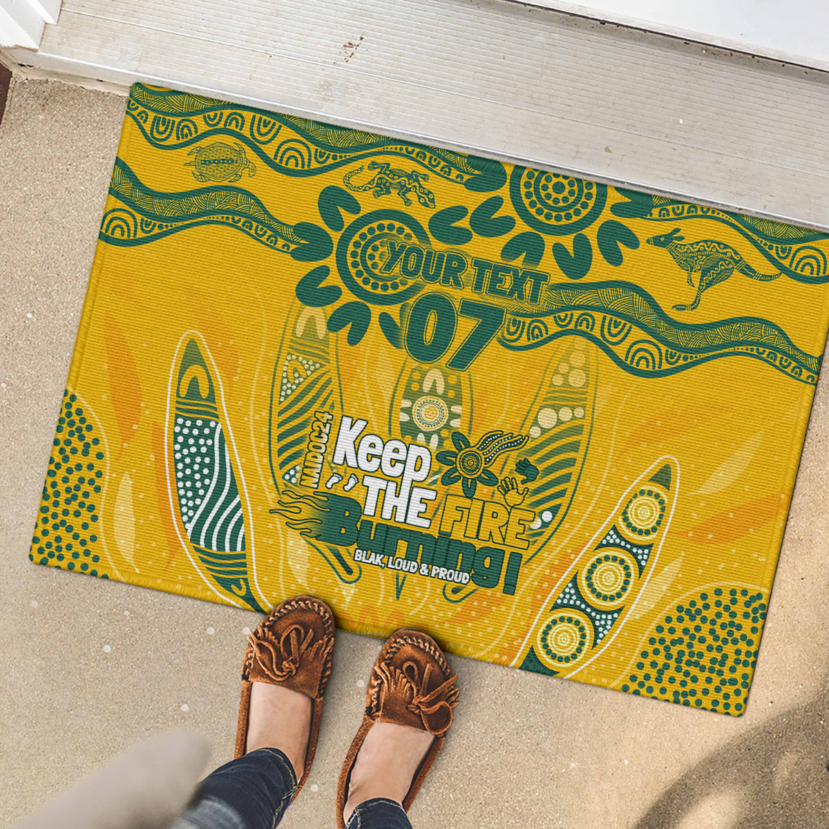 Custom Socceroos NAIDOC Week 2024 Rubber Doormat Indigenous Burning Fire National Colors