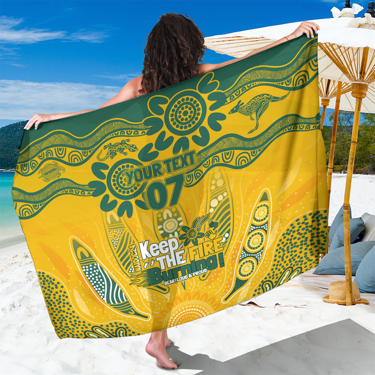 Custom Socceroos NAIDOC Week 2024 Sarong Indigenous Burning Fire National Colors