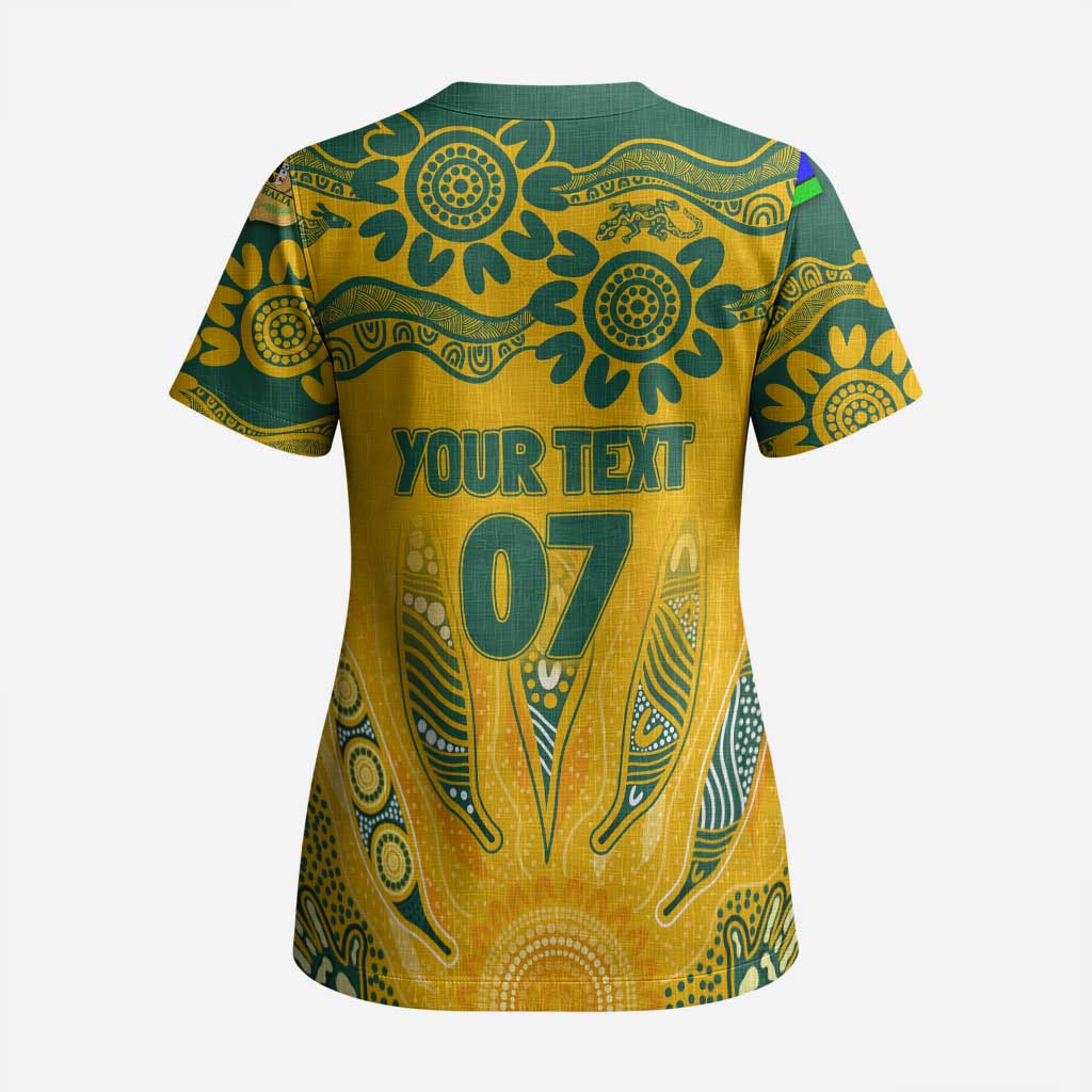 Custom Socceroos NAIDOC Week 2024 Scrub Top Indigenous Burning Fire National Colors - Aussie Hoodie