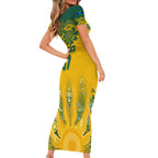Custom Socceroos NAIDOC Week 2024 Short Sleeve Bodycon Dress Indigenous Burning Fire National Colors
