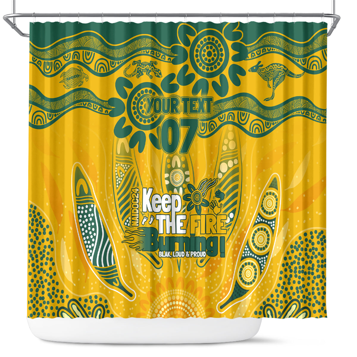 Custom Socceroos NAIDOC Week 2024 Shower Curtain Indigenous Burning Fire National Colors