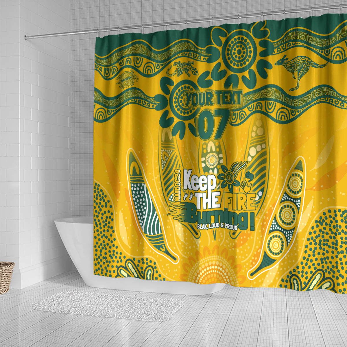 Custom Socceroos NAIDOC Week 2024 Shower Curtain Indigenous Burning Fire National Colors