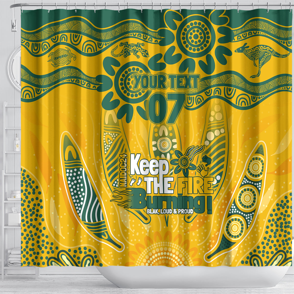 Custom Socceroos NAIDOC Week 2024 Shower Curtain Indigenous Burning Fire National Colors