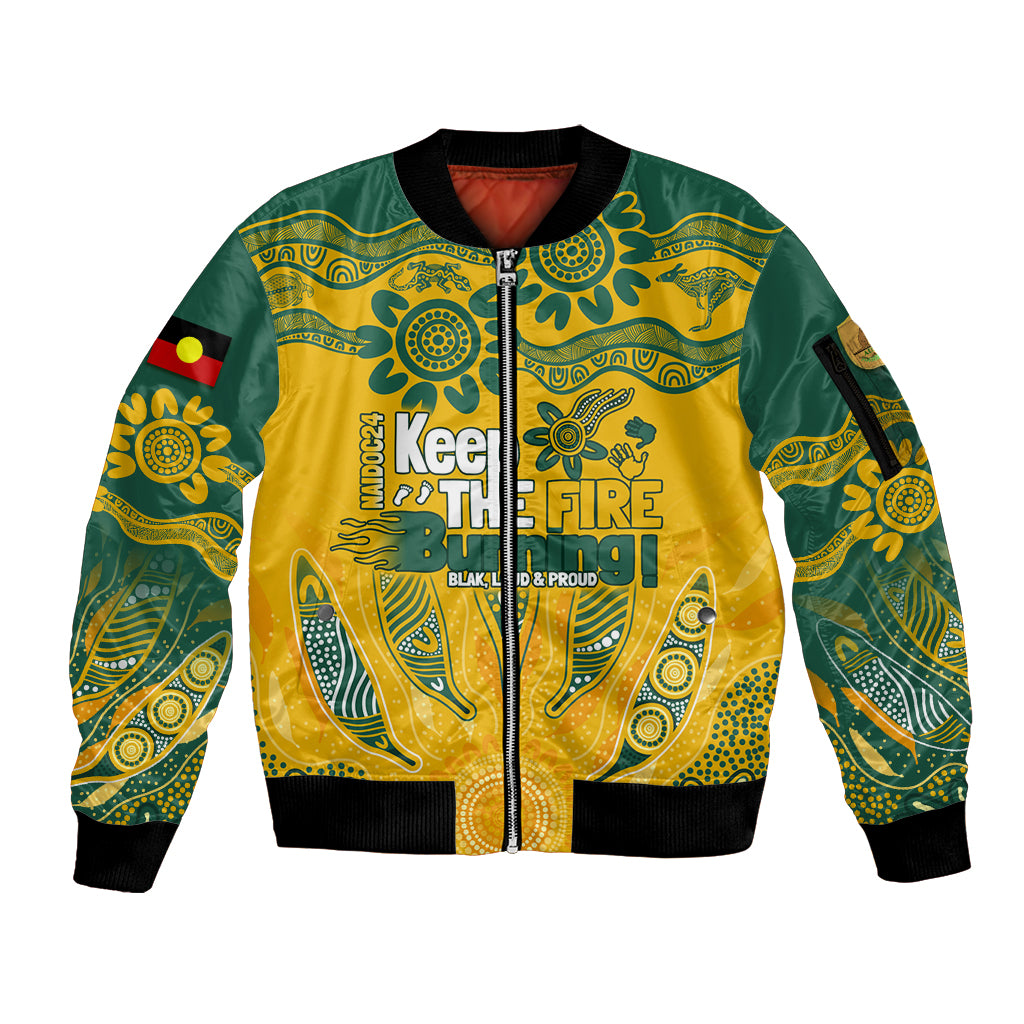 Custom Socceroos NAIDOC Week 2024 Sleeve Zip Bomber Jacket Indigenous Burning Fire National Colors