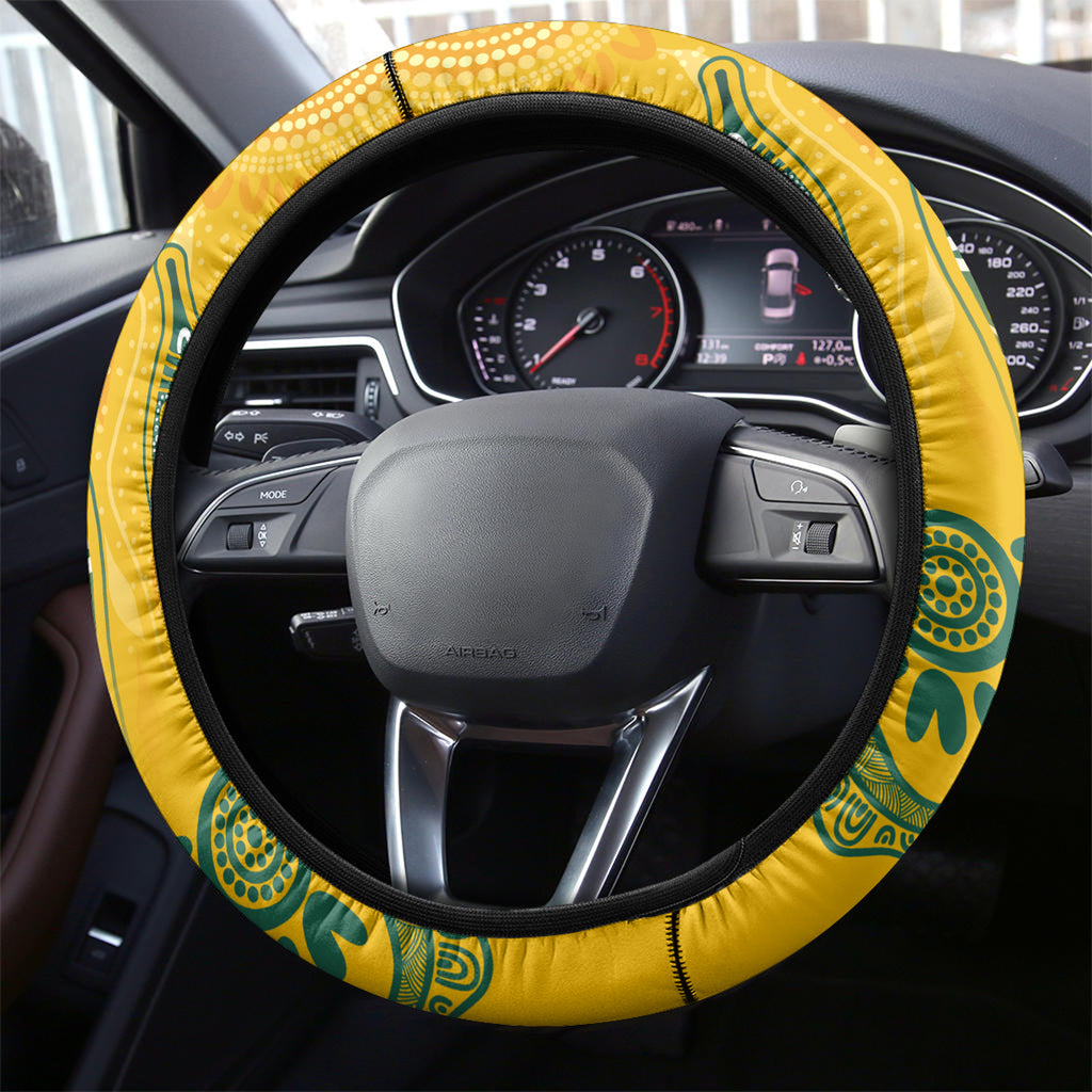 Custom Socceroos NAIDOC Week 2024 Steering Wheel Cover Indigenous Burning Fire National Colors