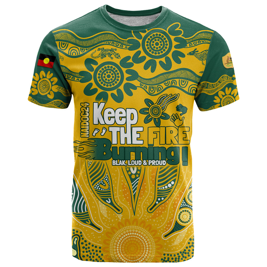 Custom Socceroos NAIDOC Week 2024 T Shirt Indigenous Burning Fire National Colors
