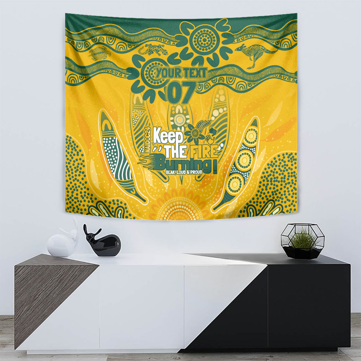 Custom Socceroos NAIDOC Week 2024 Tapestry Indigenous Burning Fire National Colors