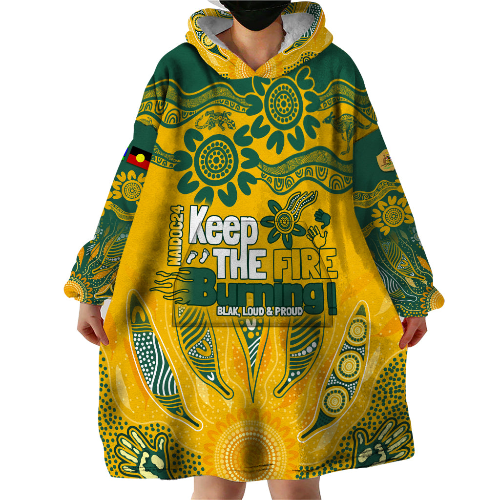 Custom Socceroos NAIDOC Week 2024 Wearable Blanket Hoodie Indigenous Burning Fire National Colors