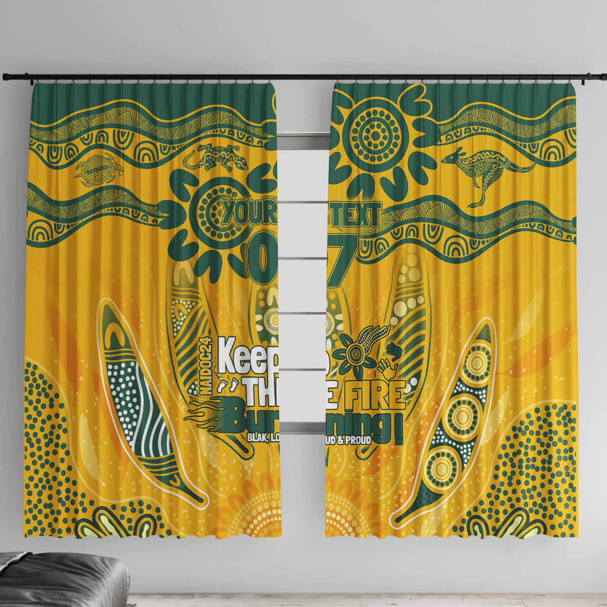 Custom Socceroos NAIDOC Week 2024 Window Curtain Indigenous Burning Fire National Colors
