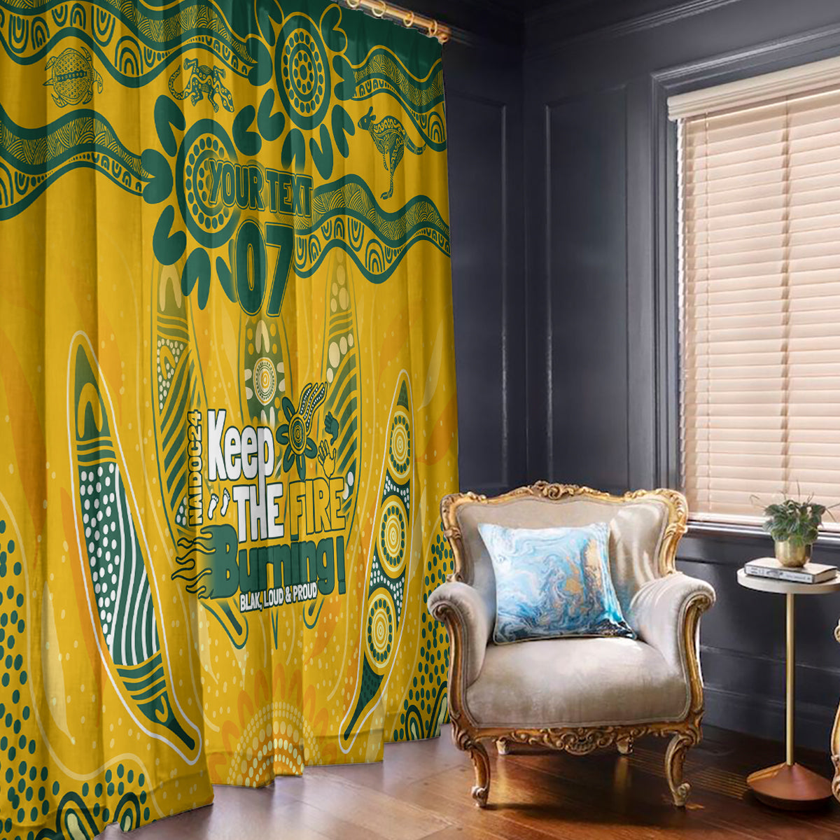 Custom Socceroos NAIDOC Week 2024 Window Curtain Indigenous Burning Fire National Colors