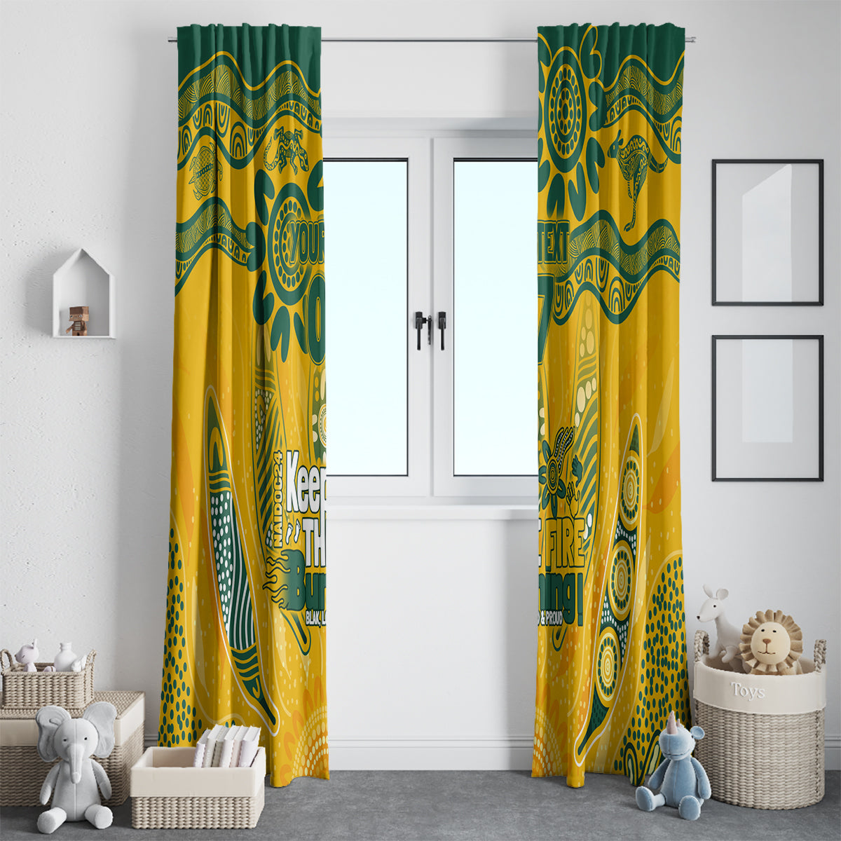 Custom Socceroos NAIDOC Week 2024 Window Curtain Indigenous Burning Fire National Colors
