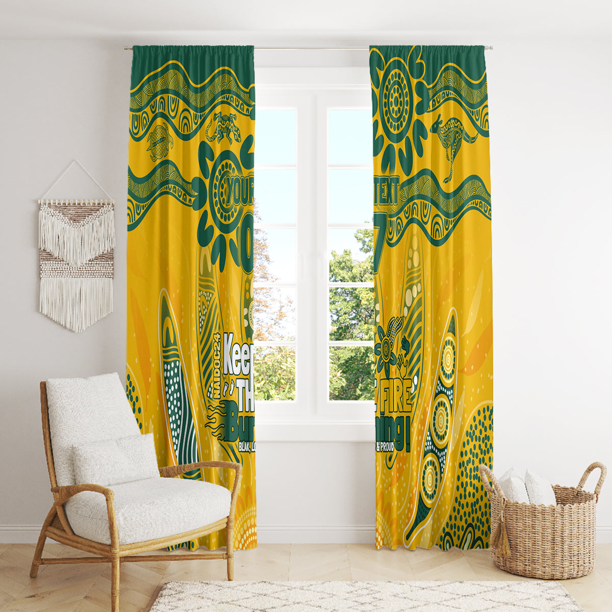 Custom Socceroos NAIDOC Week 2024 Window Curtain Indigenous Burning Fire National Colors