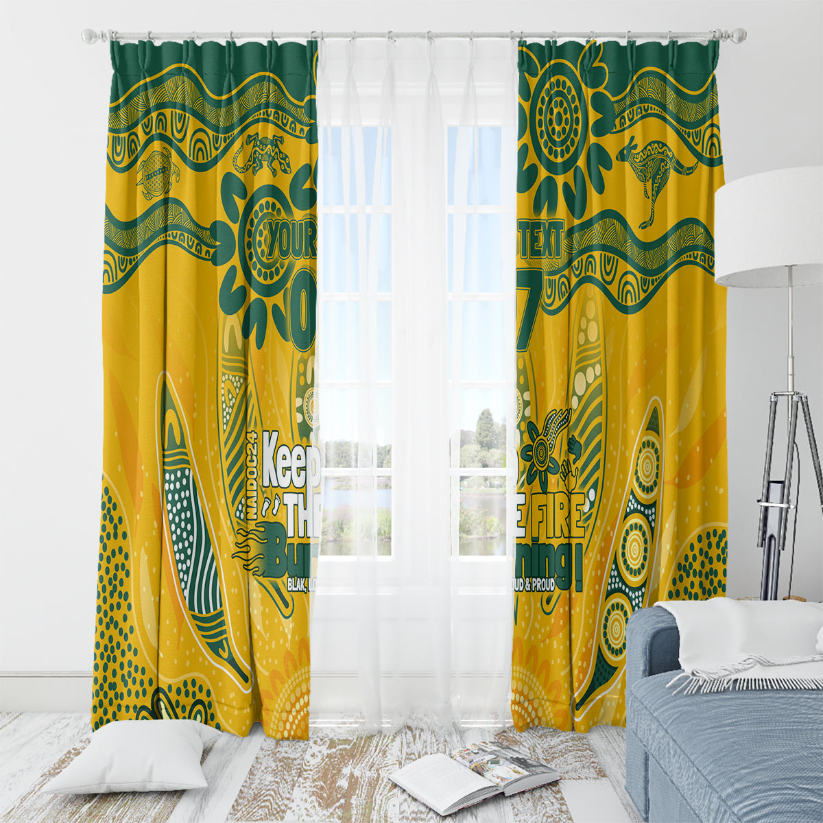 Custom Socceroos NAIDOC Week 2024 Window Curtain Indigenous Burning Fire National Colors