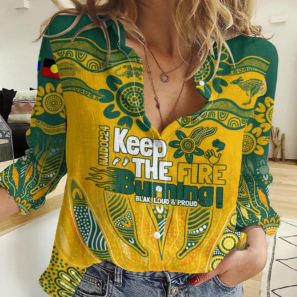 Custom Socceroos NAIDOC Week 2024 Women Casual Shirt Indigenous Burning Fire National Colors