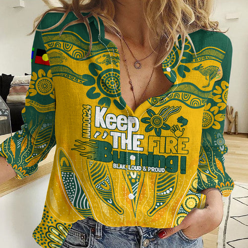 Custom Socceroos NAIDOC Week 2024 Women Casual Shirt Indigenous Burning Fire National Colors