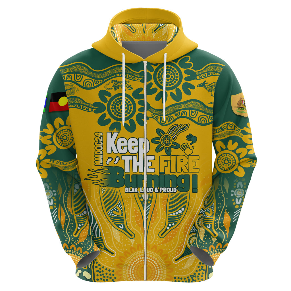 Custom Socceroos NAIDOC Week 2024 Zip Hoodie Indigenous Burning Fire National Colors