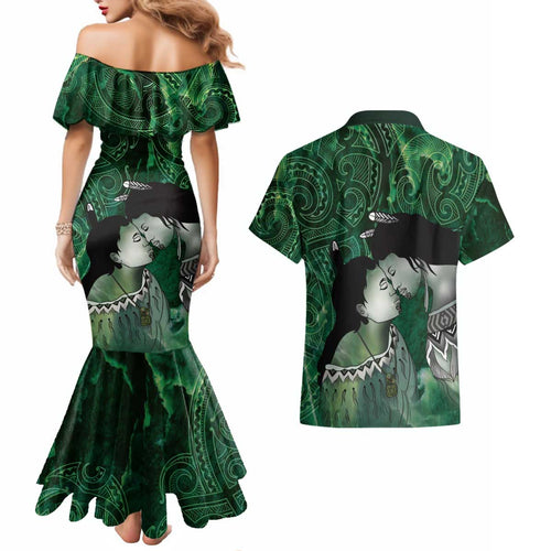 New Zealand Aroha Koe Mama Couples Matching Mermaid Dress and Hawaiian Shirt Maori Hongi - Pounamu