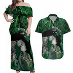 New Zealand Aroha Koe Mama Couples Matching Off Shoulder Maxi Dress and Hawaiian Shirt Maori Hongi - Pounamu