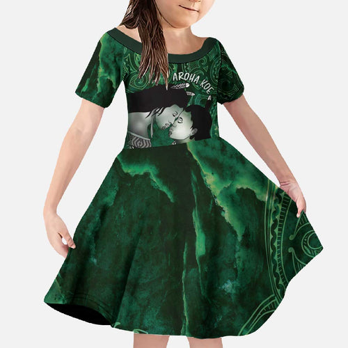 New Zealand Aroha Koe Mama Family Matching Off The Shoulder Long Sleeve Dress and Hawaiian Shirt Maori Hongi - Pounamu