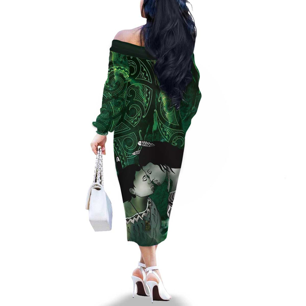 New Zealand Aroha Koe Mama Family Matching Off The Shoulder Long Sleeve Dress and Hawaiian Shirt Maori Hongi - Pounamu