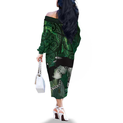 New Zealand Aroha Koe Mama Family Matching Off The Shoulder Long Sleeve Dress and Hawaiian Shirt Maori Hongi - Pounamu