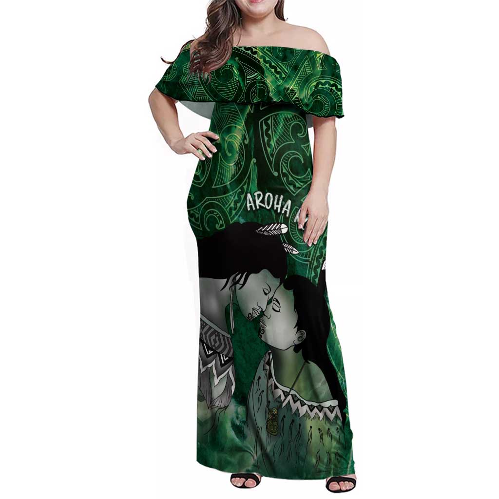 New Zealand Aroha Koe Mama Family Matching Off Shoulder Maxi Dress and Hawaiian Shirt Maori Hongi - Pounamu