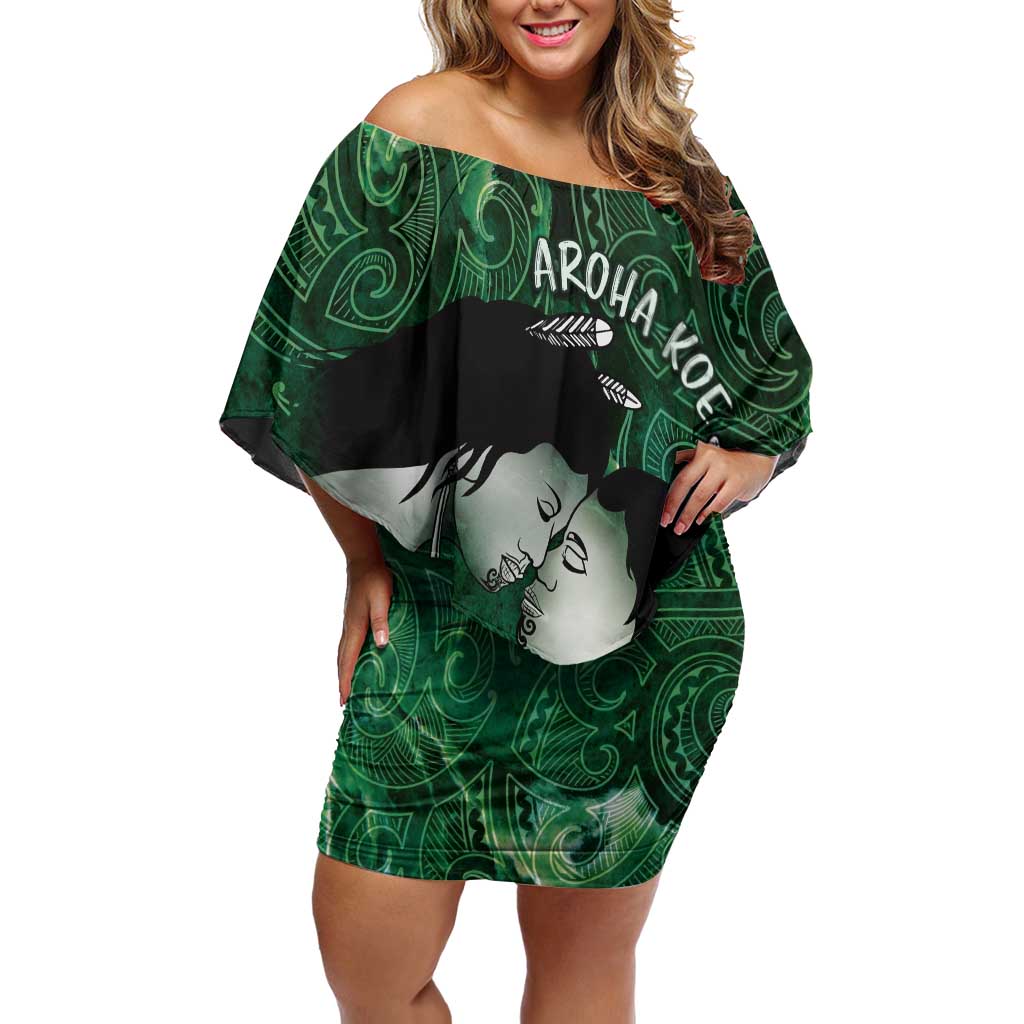New Zealand Aroha Koe Mama Family Matching Off Shoulder Short Dress and Hawaiian Shirt Maori Hongi - Pounamu