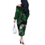 New Zealand Aroha Koe Mama Off The Shoulder Long Sleeve Dress Maori Hongi - Pounamu