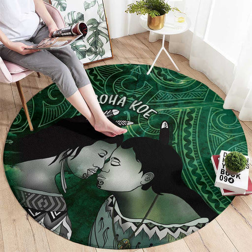 New Zealand Aroha Koe Mama Round Carpet Maori Hongi - Pounamu