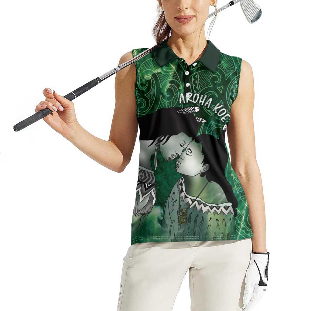 New Zealand Aroha Koe Mama Women Sleeveless Polo Shirt Maori Hongi - Pounamu