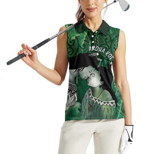 New Zealand Aroha Koe Mama Women Sleeveless Polo Shirt Maori Hongi - Pounamu