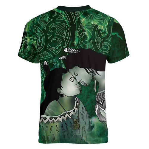 New Zealand Aroha Koe Mama Women V-Neck T-Shirt Maori Hongi - Pounamu