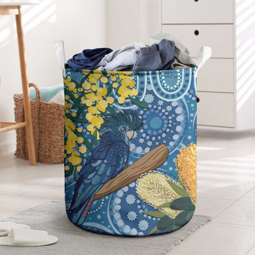 Black Cockatoo Australia Aboriginal Art Laundry Basket NAIDOC Week - Nature Lovers