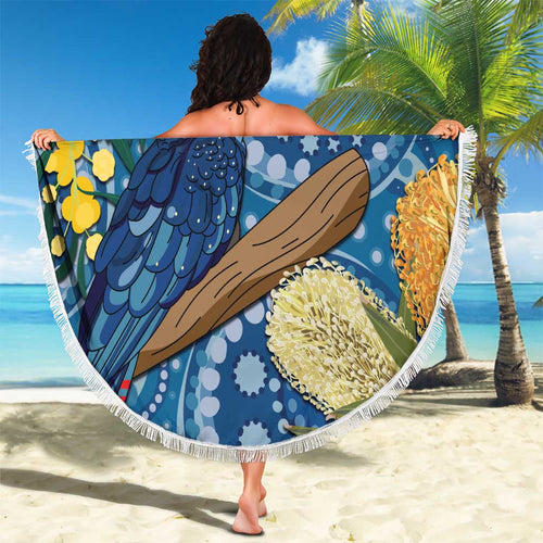 Black Cockatoo Australia Aboriginal Art Beach Blanket NAIDOC Week - Nature Lovers