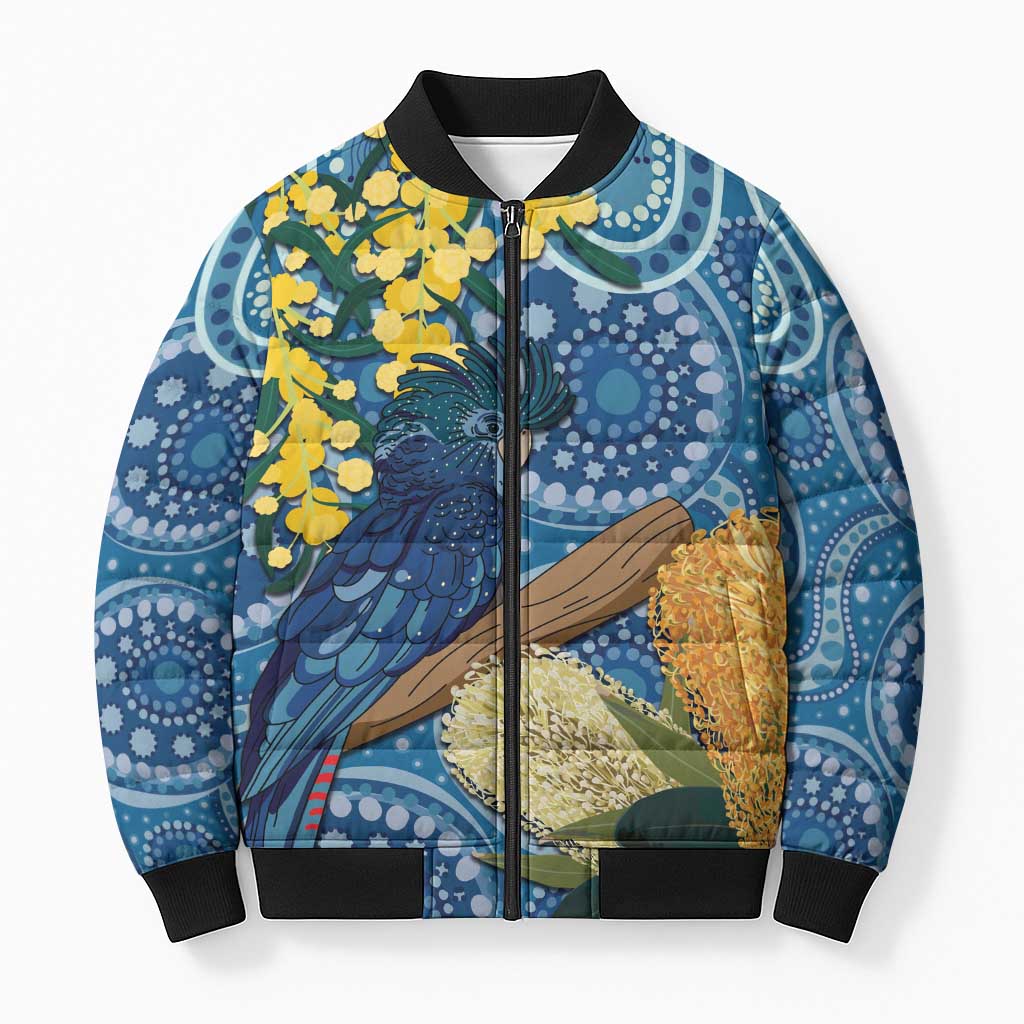 Black Cockatoo Australia Aboriginal Art Bomber Puffer Jacket NAIDOC Week - Nature Lovers