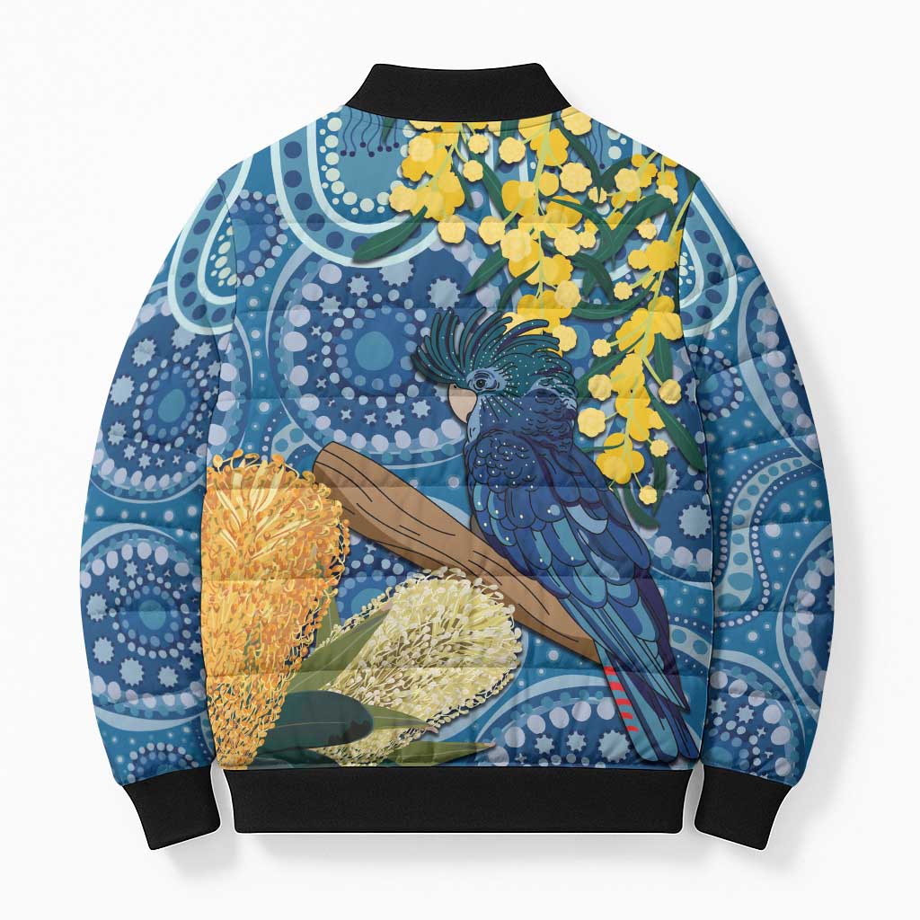 Black Cockatoo Australia Aboriginal Art Bomber Puffer Jacket NAIDOC Week - Nature Lovers