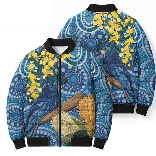 Black Cockatoo Australia Aboriginal Art Bomber Puffer Jacket NAIDOC Week - Nature Lovers