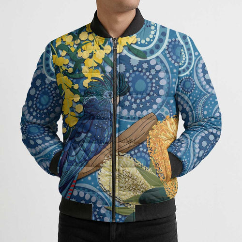 Black Cockatoo Australia Aboriginal Art Bomber Puffer Jacket NAIDOC Week - Nature Lovers
