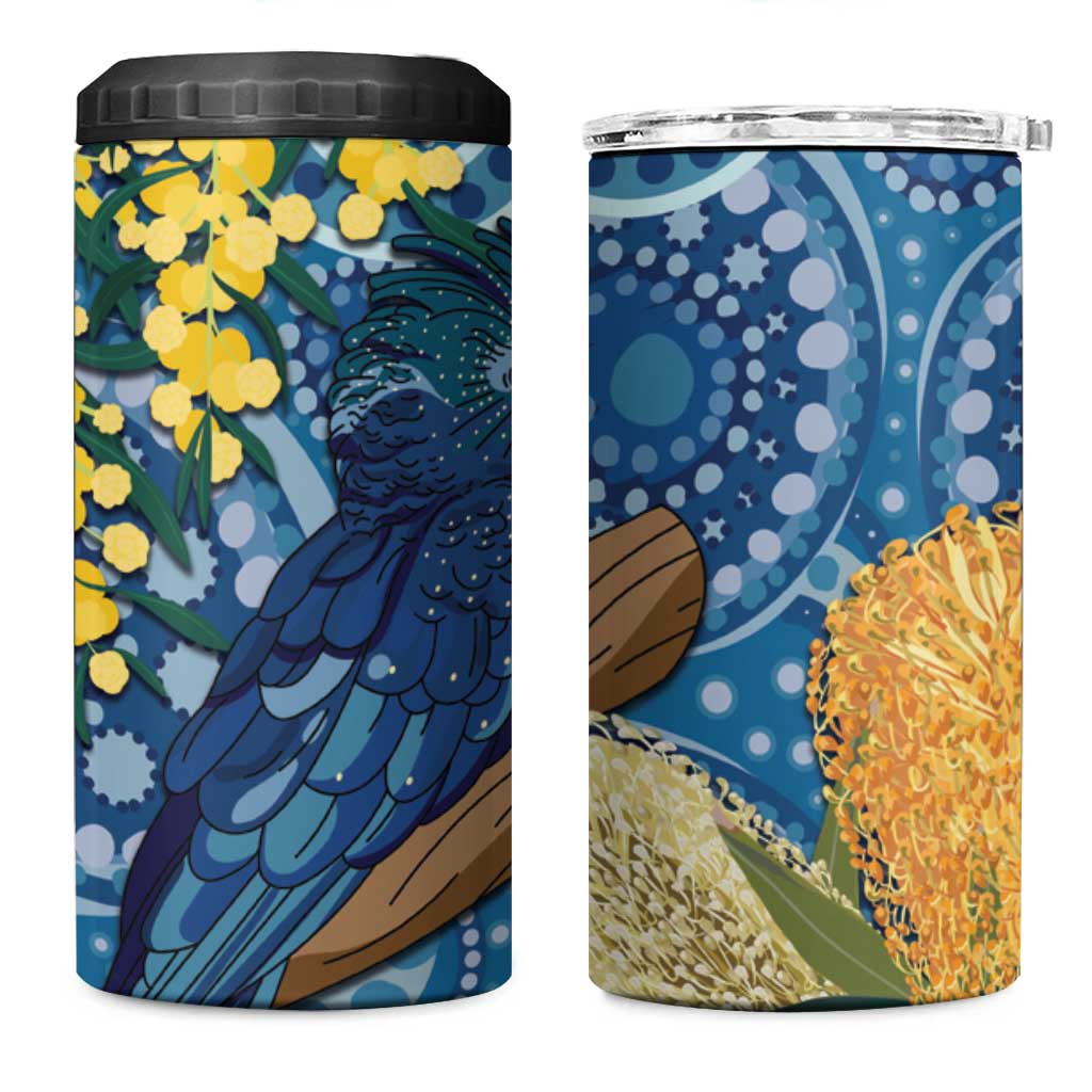 Black Cockatoo Australia Aboriginal Art 4 in 1 Can Cooler Tumbler NAIDOC Week - Nature Lovers