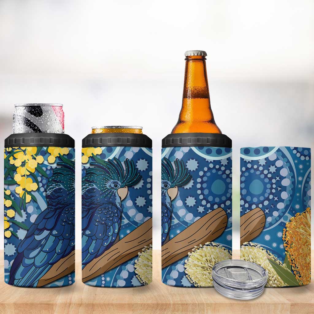 Black Cockatoo Australia Aboriginal Art 4 in 1 Can Cooler Tumbler NAIDOC Week - Nature Lovers