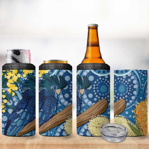 Black Cockatoo Australia Aboriginal Art 4 in 1 Can Cooler Tumbler NAIDOC Week - Nature Lovers