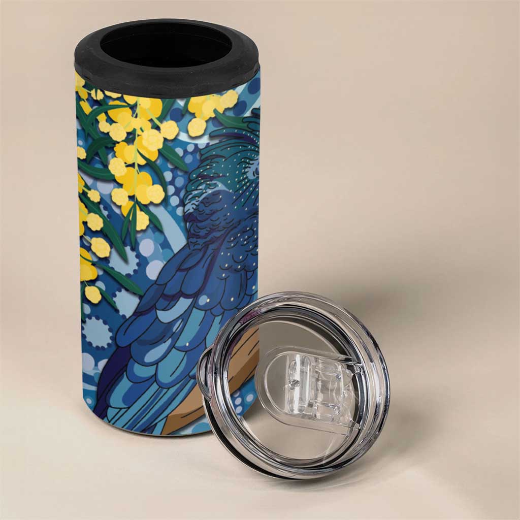 Black Cockatoo Australia Aboriginal Art 4 in 1 Can Cooler Tumbler NAIDOC Week - Nature Lovers