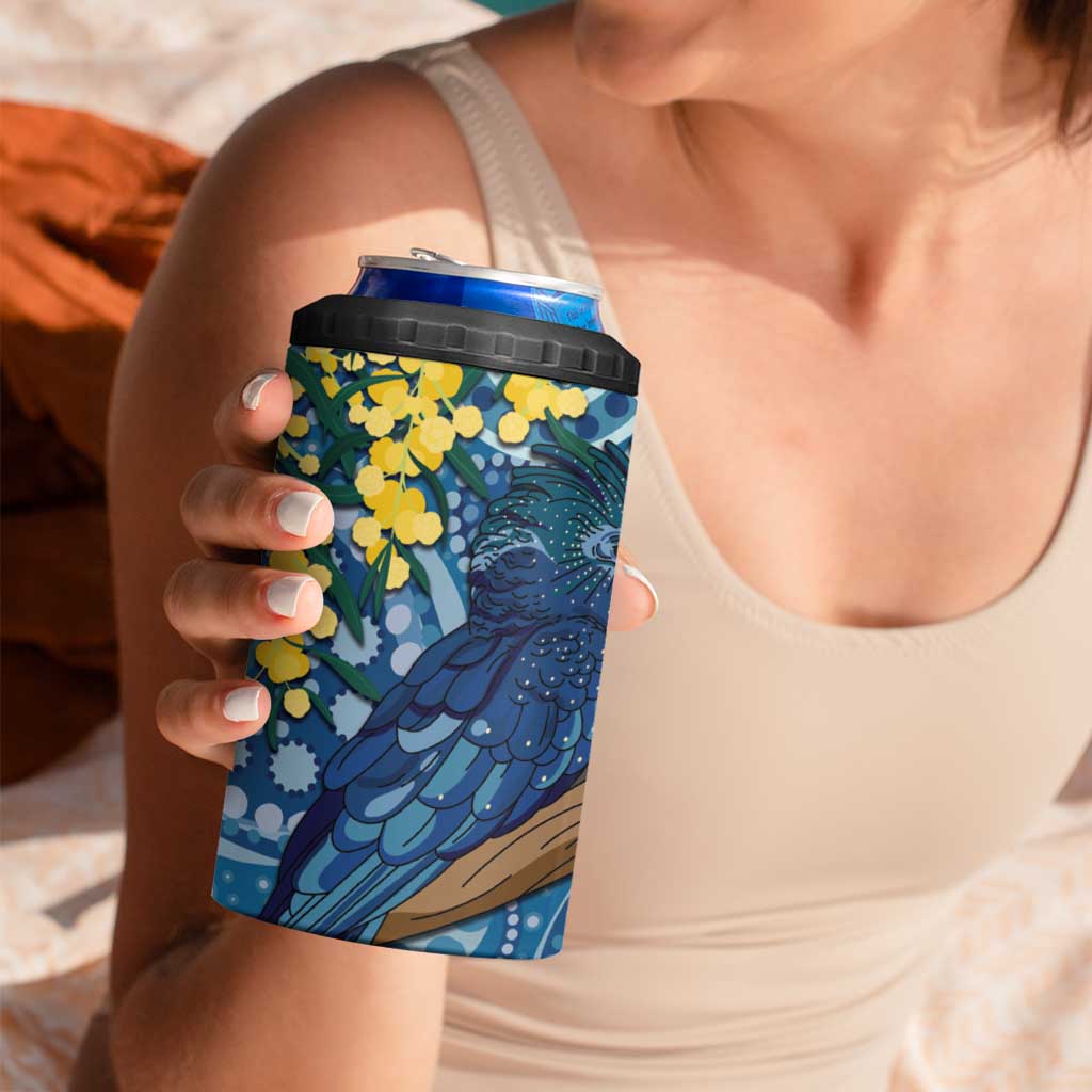 Black Cockatoo Australia Aboriginal Art 4 in 1 Can Cooler Tumbler NAIDOC Week - Nature Lovers